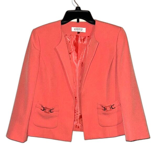 Kasper Women's Coral Blazer size 4 open front with pocket accents NWOT - Picture 2 of 14